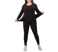 CFlong Thermowäsche Set, DamenThermounterwäsche, Thermo Unterwäsche, Ultra Weich Warm Rundhalsausschnitt Mit Hoher Taille Große Ober- Und Unterteile (Black,2XL)