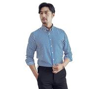 CFQYPZY Hemden Für Herren - Modisches Hemd Mit Blauem Streifenmuster, Klassisches Button-Down-Hemd, Lange Ärmel, Lässiges, Atmungsaktives Hemd, Büro-Männer, Strickjacke, Oberteil, Revers, Einreihig,