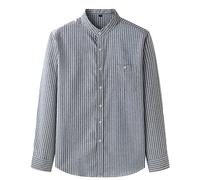 CFQYPZY Herren-Hemd In Übergröße - Herren-Stehkragen-Gestreiftes Hemd, Klassisches, Lockeres Business-Hemd, Lange Ärmel, Lockere Seitentaschen, Modisches Bedrucktes Baumwoll-Social-Hemd, Lässig, Einr