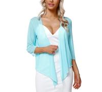 CGLHTATD Bolero Damen,Chiffon Bolero Cardigan für Damen, 3/4 Ärmel, Shrugs, Schal, Vorne Offen, Leicht, Kurz, Überwurf, Oberteil, Abend/Hochzeitsanlass, Jacke, Hellblau, M