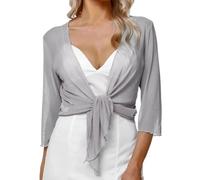 CGLHTATD Damen Strickjacke,Chiffon Bolero Cardigans für Damen, 3/4 Ärmel, Shrugs, Schal, Vorne Offen, Leicht, Kurz, Überwurf, Oberteil, Abend/Hochzeitsanlass, Jacke, Hellgrau, XL