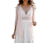 CGLHTATD Strickjacken für Damen,Chiffon Bolero Cardigan für Damen, 3/4 Ärmel, Shrugs, Schal, Vorne Offen, Leicht, Kurz, Überwurf, Oberteil, Abend/Hochzeitsanlass, Jacke, Hellrosa, S