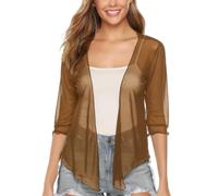 CGLHTATD Strickjacken für Damen,Chiffon Bolero Cardigan für Damen, 3/4 Ärmel, Shrugs, Schal, Vorne Offen, Leicht, Kurz, Überwurf, Oberteil, Abend/Hochzeitsanlass, Jacke, Dunkelbraun, L