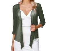 CGLHTATD Strickjacken für Damen,Chiffon Bolero Cardigan für Damen, 3/4 Ärmel, Shrugs, Schal, Vorne Offen, Leicht, Kurz, Überwurf, Oberteil, Abend/Hochzeitsanlass, Jacke, Dunkelgrün, XXL