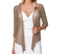 CGLHTATD Strickjacken für Damen,Chiffon Bolero Cardigans für Damen, 3/4 Ärmel, Shrugs, Schal, Vorne Offen, Leicht, Kurz, Überwurf, Oberteile, Abend und Hochzeitsanlässe, Jacke, Khaki, S