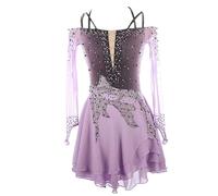 CHAGMEA Eislaufkleid Glitzernden Strass Kleid Erwachsenes Mädchen Eislaufen Tanzen Wettbewerb Rollschuhlaufen Tanzkleidung,Light Purple,3XL