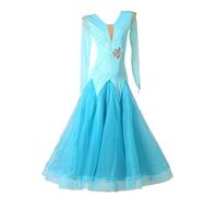 CHAGMEA Gesellschaftstanzkleid Für Damen Modernes Walzer-Standardkleid Turniertanzkleid Mit Langen Ärmeln Tango-Tanzkleidung Ballsaal Leistung Tanzkleider Geschenke Für Frauen,L