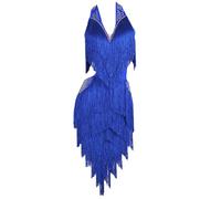 CHAGMEA Latein Tanz Performance Kleider Mit Fransen Für Damen Ärmelloses Tango Modern Turnierkleid Mit V-Ausschnitt Rückenfrei Ballsaal Tanz Outfit Nackter Rücken,Jewel Blue,S