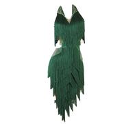 CHAGMEA Latein Tanz Performance Kleider Mit Fransen Für Damen Ärmelloses Tango Modern Turnierkleid Mit V-Ausschnitt Rückenfrei Ballsaal Tanz Outfit Nackter Rücken,Dark Green,S