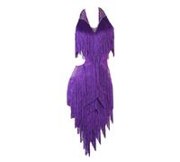 CHAGMEA Latein Tanz Performance Kleider Mit Fransen Für Damen Ärmelloses Tango Modern Turnierkleid Mit V-Ausschnitt Rückenfrei Ballsaal Tanz Outfit Nackter Rücken,Lila,L