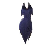 CHAGMEA Latein Tanz Performance Kleider Mit Fransen Für Damen Ärmelloses Tango Modern Turnierkleid Mit V-Ausschnitt Rückenfrei Ballsaal Tanz Outfit Nackter Rücken,Marine,S