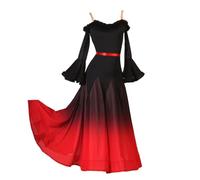 CHAGMEA Professionelle National Standard Dance Dress Für Frauen Langärmeliger Walzer Kleider Standard-Tanzkleider Spitze Modernes Tanzkleid Gesellschaftstanz Kleid Walzer,Black red,M