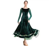 CHAGMEA Tanzkleider Damen Standard Lange Ärmel Performance Kleider Moderne Walzer Training Tanzkleidung Tango Ballroom Dress,Grün,L