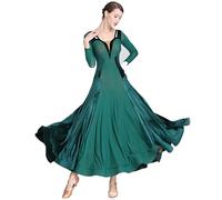 CHAGMEA Tanzkleider Damen Standard Lange Ärmel Performance Kleider Moderne Walzer Training Tanzkleidung Tango Ballroom Dress,Dark Green,XXL