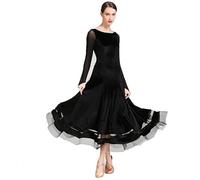 CHAGMEA Tanzkleider Damen Standard Lange Ärmel Performance Kleider Moderne Walzer Training Tanzkleidung Tango Ballroom Dress,Schwarz,XXL
