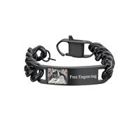 ChainsHouse Armband für Herren Fotoarmband mit Gravur Männer Edelstahl Panzerarmband 15mm ID-Armband 21cm Gliederarmband Damen gravierbares Stabarmband Schwarz Armschmuck für Jahrestag