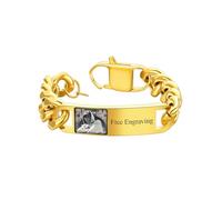 ChainsHouse Gliederarmband Gold Herren Edelstahl Armband mit Gravur ID-Armband für Männer Fotoarmband 15mm Panzerarmband 23cm Kettenarmband Mann gravierbares Stabarmband 15mm Armschmuck für Ehemann