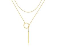 ChainsHouse Gold Kette mit Säule Anhänger Damen Y-Kette Zierliche Lariatkette Frauen Choker Kette Lang Verstellbare Y-Halskette Halsreif Collier Halsschmuck Modeschmuck für Schwester