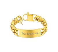 ChainsHouse Goldene Armbänder Herren Edelstahl Panzerarmband mit Gravur Männer ID-Gliederarmband 15mm Armkette Damen Armband Gold Armreif gravierbares Stabarmband 19cm Schmuck für Geburtstag