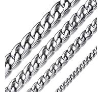 ChainsHouse Halskette für Herren Kette Silber Damen Kubanische Kette ohne Anhänger Herren Panzerkette Edelstahl Halskette Männer 5mm Gliederkette 66cm Punk Halsreif Modeschmuck für Freund