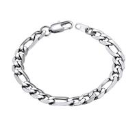 ChainsHouse Herren Armband Edelstahl Figaro Gliederarmband 9mm/21cm Herren Figaro Kette Armband Silber 3+1 Glieder Link Kettenarmband Figarokette Gliederkette Armbänder Mann Armschmuck für Jahrestag