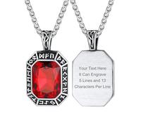 ChainsHouse Personalisiert Kette mit Gravur Herren Viking Rune Halskette Edelstahl Mann Halsketten mit Onyx Stein Anhänger Männer Rubin Zirkonia Anhänger Rune Kette Modeschmuck für Ehefrau