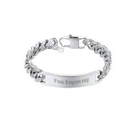 ChainsHouse Personalisiertes ID-Armband mit Gravur Herren Panzerarmband 10mm Gliederarmband Damen gravierbares Stabarmband 23cm Männer Couple Armreif Armschmuck für Opa