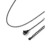 ChainsHouse Schwarz Kette Damen Edelstahl Halskette 1.4mm Kabelkette Ankerkette 41cm Frauen Choker Rolokette Feine Gliederkette 1.4mm Rundstahlkette Erbskette Halsreif Modeschmuck für Liebhaber