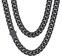 ChainsHouse Schwarze Kette Herren Miami Panzerkette 12mm breit Männer Edelstahl Halskette 71cm Gliederkette ohne Anhänger Edelstahlkette Punk Halreif Halsschmuck für Jahrestag