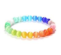 Chakra Armband Echte Steine, Steinarmbänder Buntes Katzenauge Steinarmband Chakra Armband Yoga Balance Freundschaftsarmband Schmuck Für Frauen Mädchen Jungen 21Cm