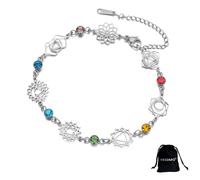 Chakra Armband für Frauen Edelstahl Armband mit 7 Chakra Anhängern für Yoga Reiki und Heilung Verstellbares Schmuckstück mit heiliger Geometrie für Frauen Freundinnen und Schwestern (Silber 4)