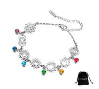 Chakra Armband für Frauen Edelstahl Armband mit 7 Chakra Anhängern für Yoga Reiki und Heilung Verstellbares Schmuckstück mit heiliger Geometrie für Frauen Freundinnen und Schwestern (Silber 3)