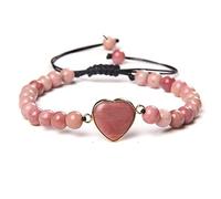Chakra Armband,Naturstein Rhodochrosit Kristall Armband Vintage Herz Charm Verstellbar Geflochtenes Schwarzes Seil Armband Energie Edelsteine Perlenarmband Schmuck Für Frauen Männer Geschenk