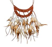 Chaks - Halskette mit Federn und Perlen, Boho Festival Schmuck | Karneval und Festival Accessoire in Lederoptik, Kette mit Federschmuck und Perlen Design