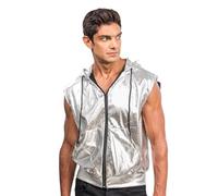 Chaks - Kapuzenjacke, metallic, ärmellos mit Reißverschluss, Weste für Festival, Party, Disco Mottoparty