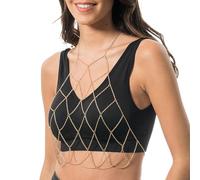 Chaks - Körperkette für Damen, Gold, Filigraner Körperschmuck, BH Bikini Kette, Festival, Schmuck, Party, Strand