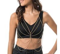 Chaks - Körperkette für Damen, Gold, Filigraner Körperschmuck, BH Bikini Kette, Festival, Schmuck, Party, Strand