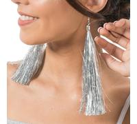 Chaks - Lametta Ohrringe, 17 cm lang, Glitzer Ohrstecker, Modeschmuck, Accessoire für Karneval, Party, Festival