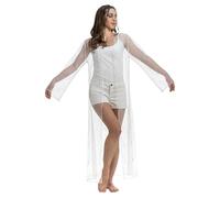 Chaks - Transparenter Cardigan mit Glitzer, Lange Festival Jacke | Leichtes Cover Up im Mesh Design, Offene Front, Karneval, Strand Outfit und Festival