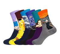 Chalier Cozy 6 Paar Lustige Kunst Socken Damen Baumwolle Bunte Gemusterte Socken Geschenk für Frauen Einheitsgröße Viola