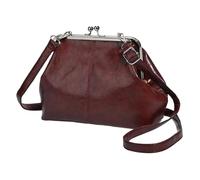 CHAMAIR Vintage Tasche Kiss Lock Umhängetaschen Damen,Elegante Münzbeutel PU Leder Schultertasche Crossbody für Shopper Daily Use