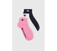 Champion Unisex Socken, 3er Pack - Quarter Socken, Basic, Logo Pink/Weiß/Blau EU 35-38