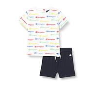 Champion Baby-Jungen Legacy American Classics-All-Over S/S T-Shirt & Shorts Anzug, (Bianco/Blu Marino), 12 MESI