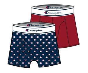 Champion Boxershort (Baumwolle) Unterwäsche Allover Logo-Print navyblau/rot Herren - 2er Pack, Größe L