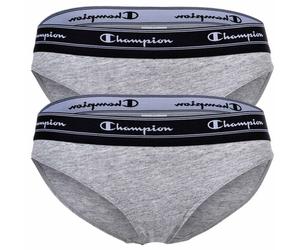 Champion Damen Bikini-Slips, 2er Pack - Slips, Logo-Bund, einfarbig Grau L