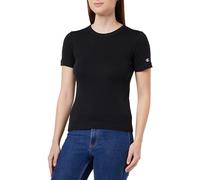 Champion Damen Legacy American Classics W-Soft Cotton 1x1 Rib S-s Slim Crewneck T-Shirt, Schwarz, Large