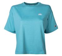 Champion Damen T-Shirt - CML Champion Logo, Baumwolle, Crop Top, Rundhals, Kurzarm, einfarbig Türkis M