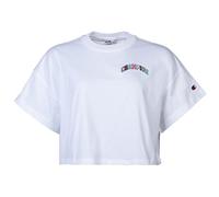 Champion Damen T-Shirt - Crewneck, Crop-Top, Uni, Logo-Print, Kurzarm, Baumwolle Weiß S