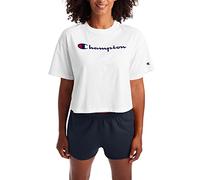 Champion Damen The Cropped Tee T-Shirt, Weißer Skript, X-Klein