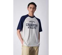 Champion Herren Legacy Athletics-S-s Crewneck T-Shirt, Grigio Melange Chiaro/Blu Marittimo, Medium